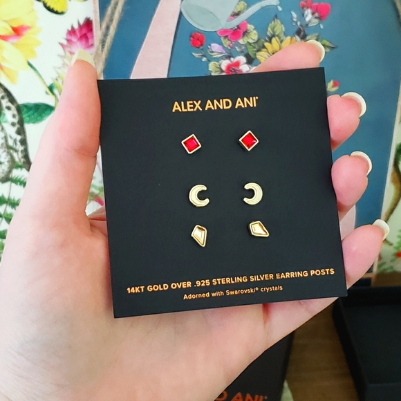 Alex And Ani Swarovski Scarlet & Moon Earring Set 3 Pairs - Picture 2 of 11